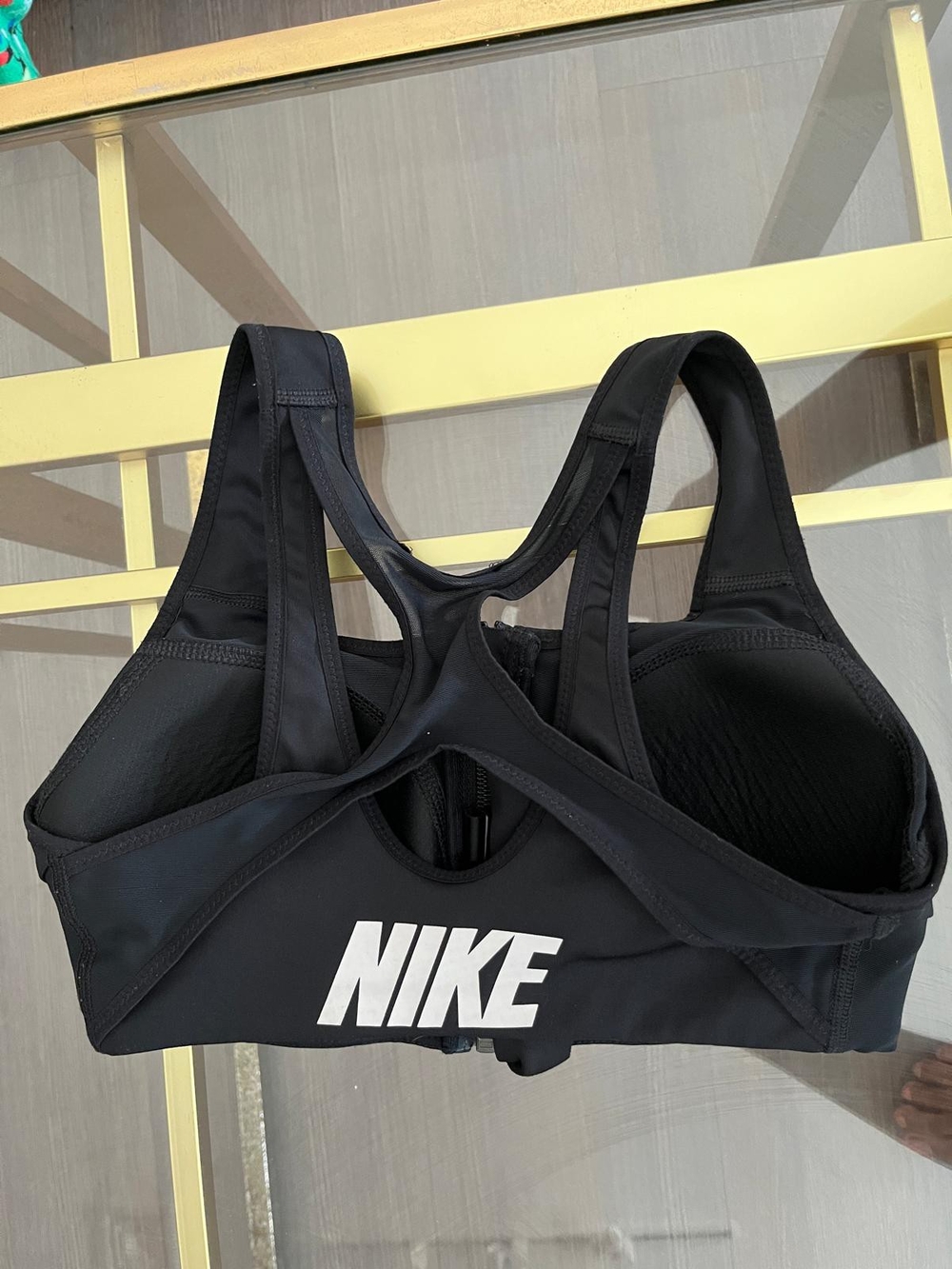 Nike Black Racerback High-Impact Sports Bra with White Logo